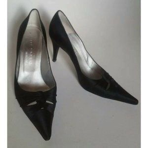 Anne Klein Black Satin Heel Pumps 7.5 N